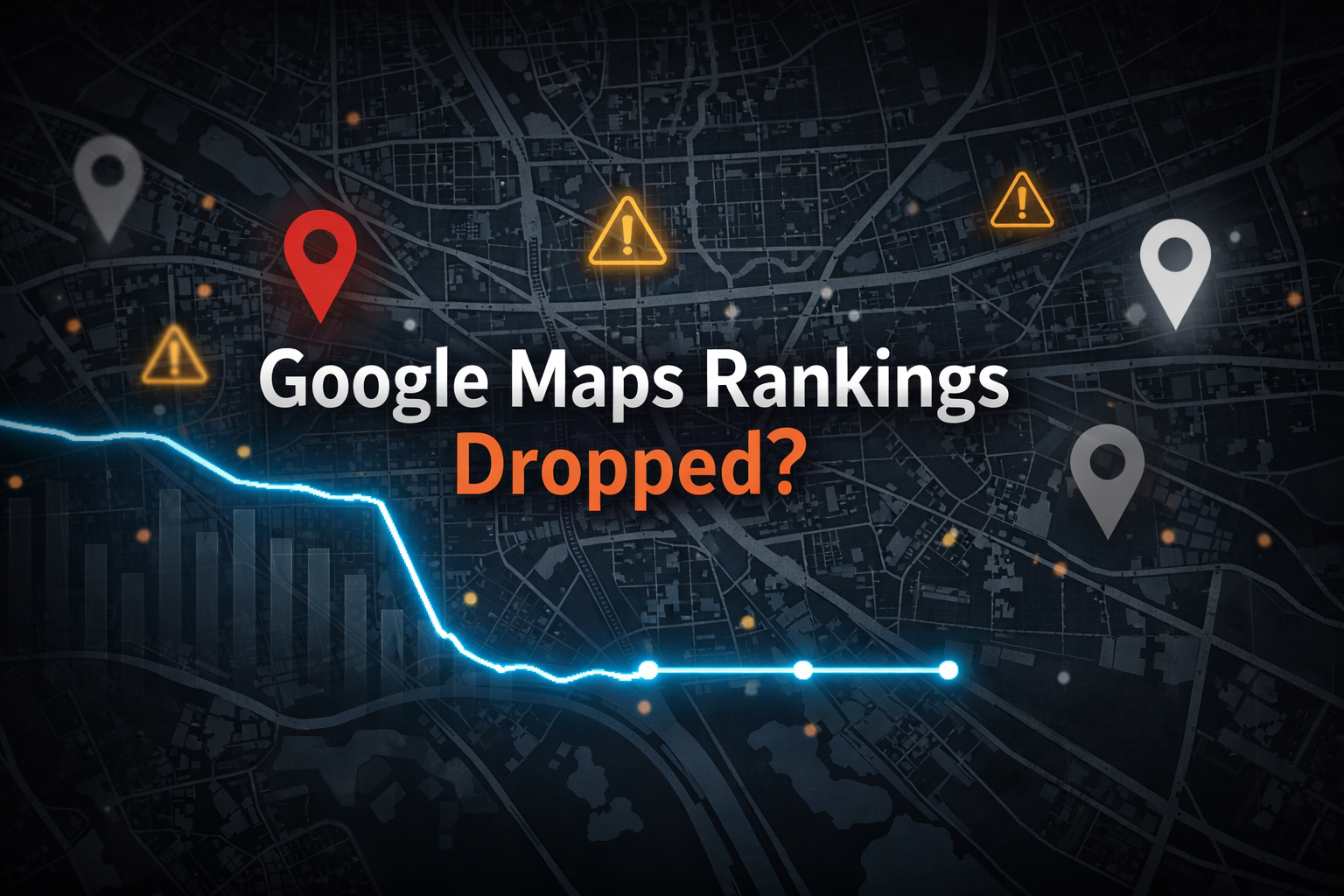 Google Maps ranking drop and recovery concept with city map and analytics
